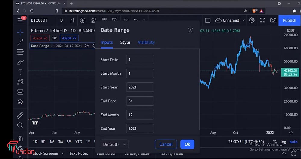 Add date range to your tradingview strategy tester